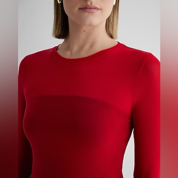 Express Long-sleeve Fitted Mesh Top Lipstick Red EUC - Picture 10 of 11